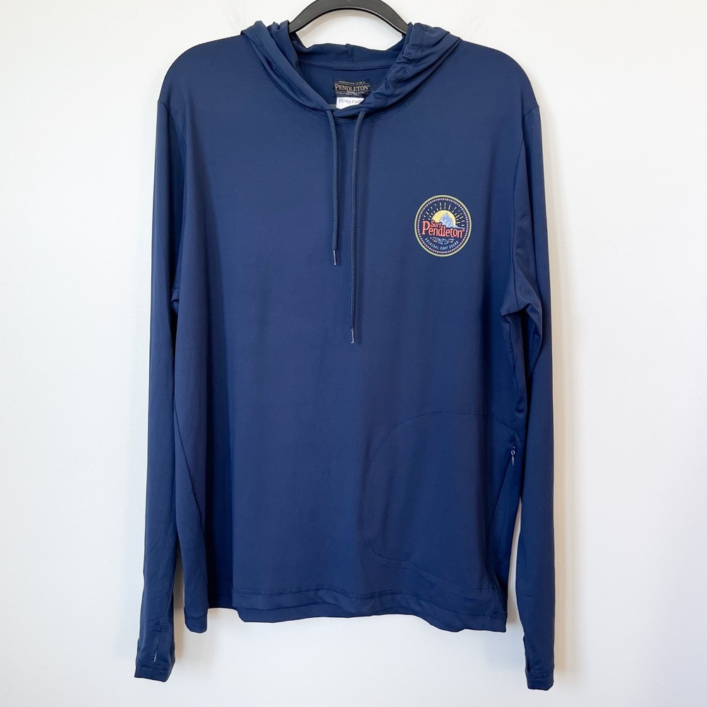 NEW Surf Pendleton Long Sleeve Hooded Logo Sun Tee Rash Guard Mens Large Navy